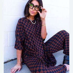 Dressed in LALA Brown and Black Checkered Jumpsuit